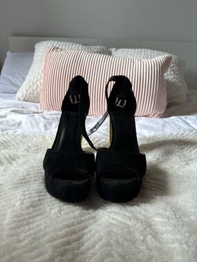Michael Kors Black Suede Platform Peep-Toe Heels
